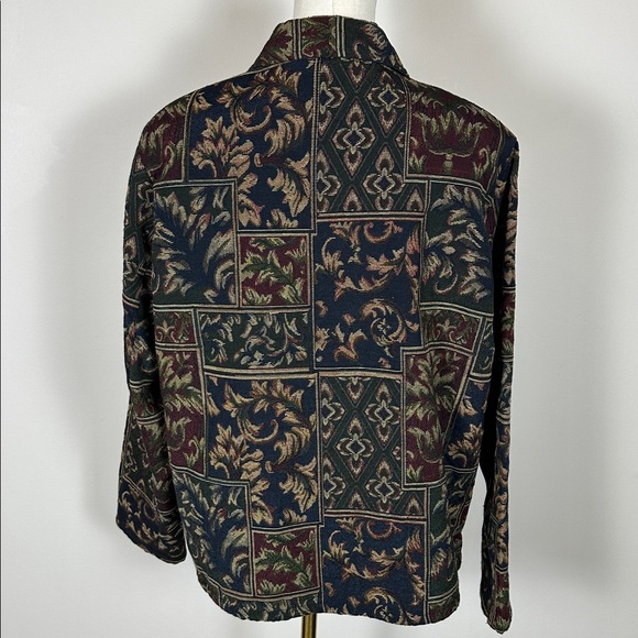 Vintage Moody Tapestry Bold Shoulder Burgundy Navy Paisley Floral Jacket Women L - Picture 3 of 7